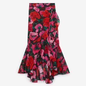 The Kooples Asymmetric Silk Skirt with Floral Print